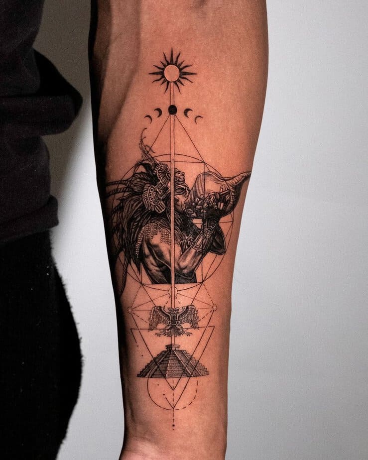 10. Geometric pyramid and warrior