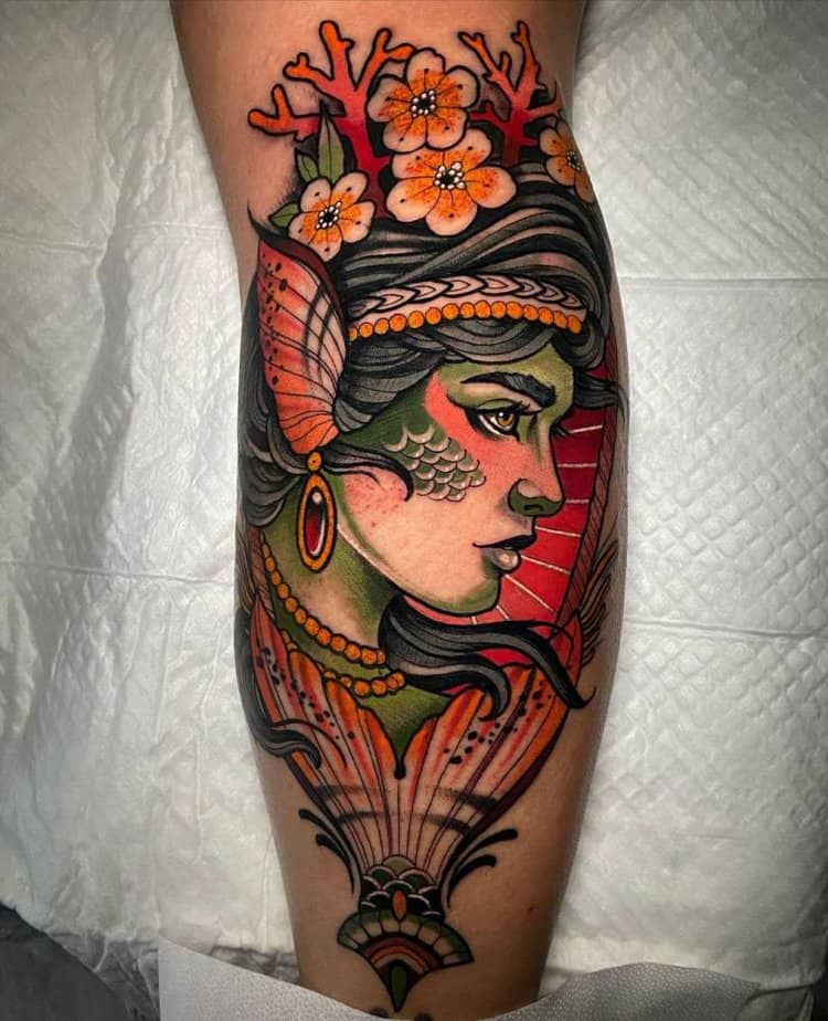 12. Vibrant vintage siren tattoo