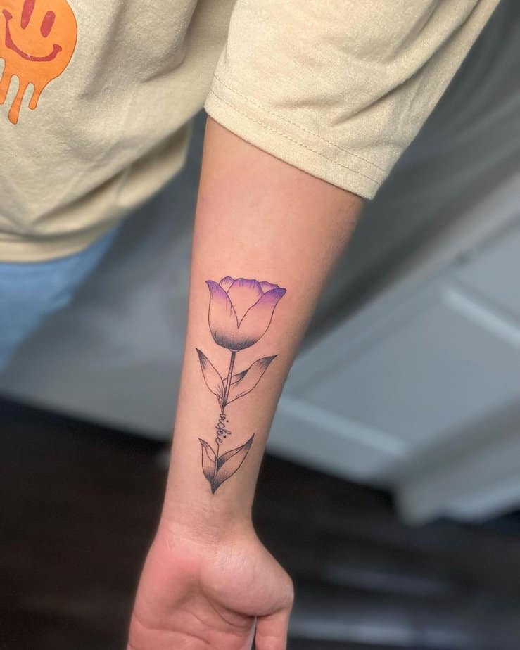 14. Simple tulip outline with a splash of purple