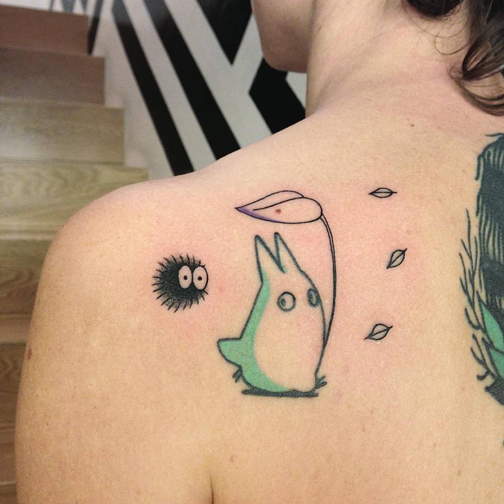 14. Soot sprite and Ghibli characters tattoo