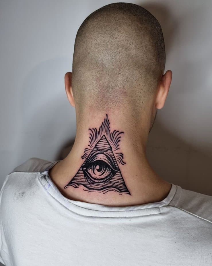 16. Back of the neck pyramid tattoo