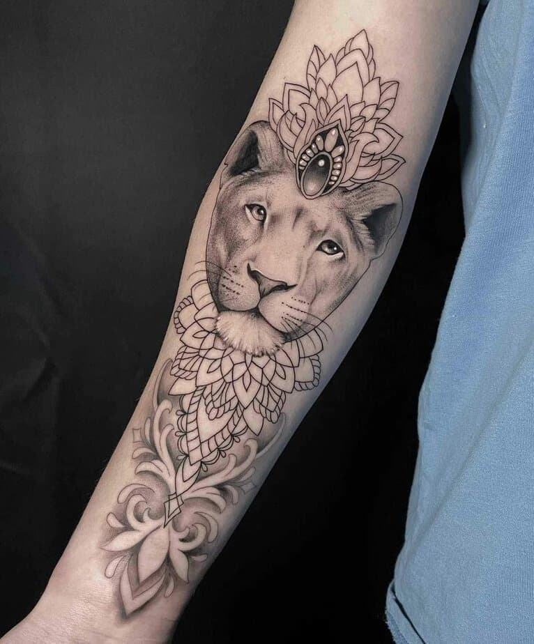 18. Ornate lioness with mandala detail