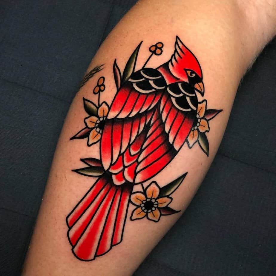 8. Bold traditional style cardinal with flowers