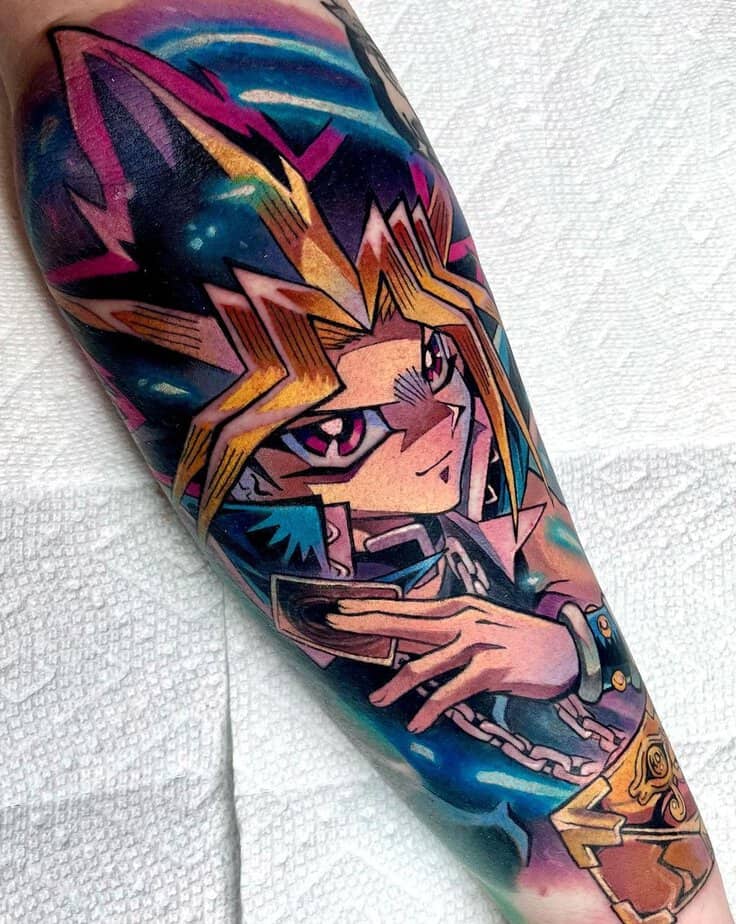 8. Full color Yugi portrait tattoo