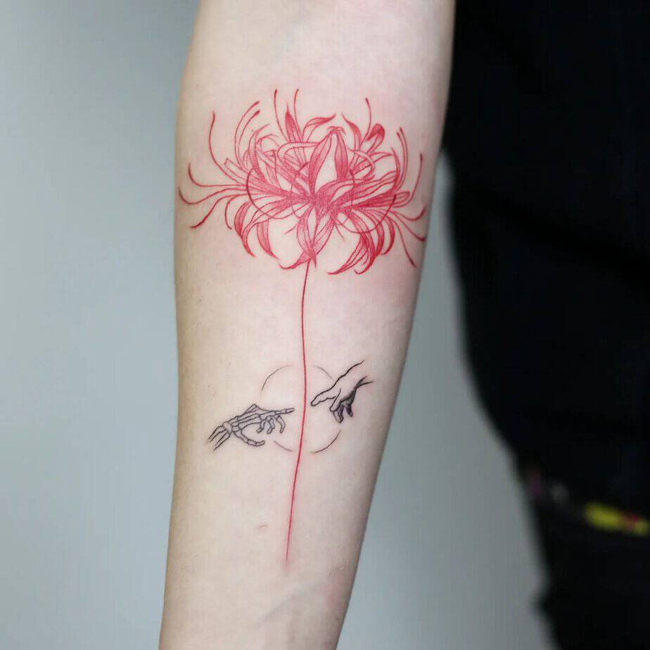 Artistic red spider lily tattoo