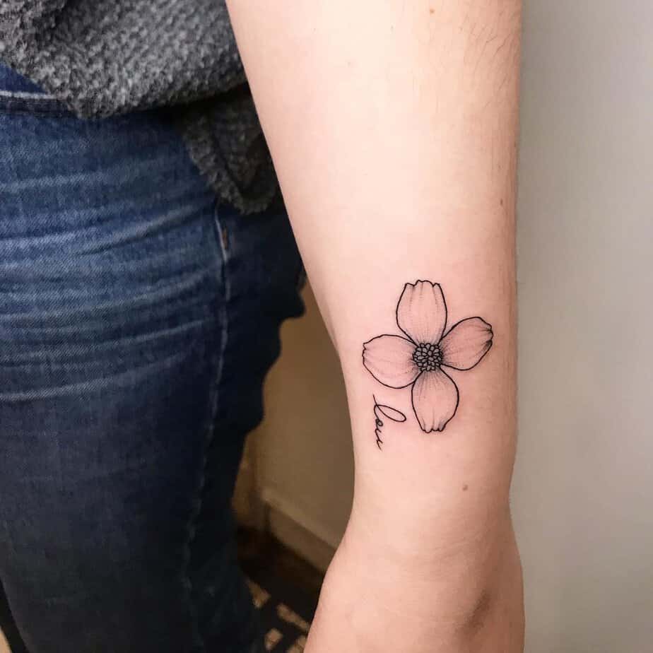 Dogwood flower tattoo with lettering