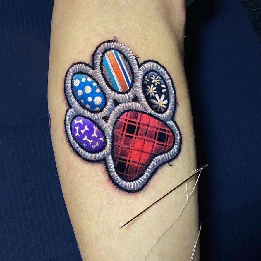 Embroidery cat paw tattoo