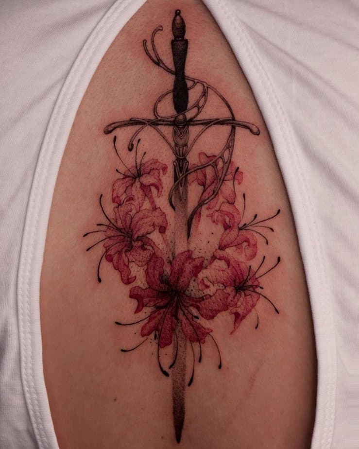 Floral sword tattoo