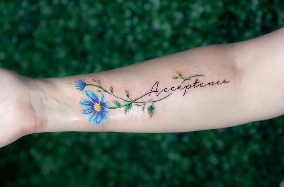 Inspiring blue aster tattoo