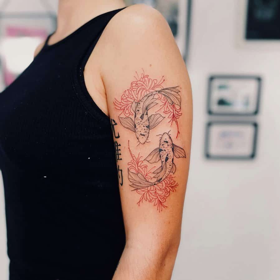 Koi fish and red spider lily tattoo