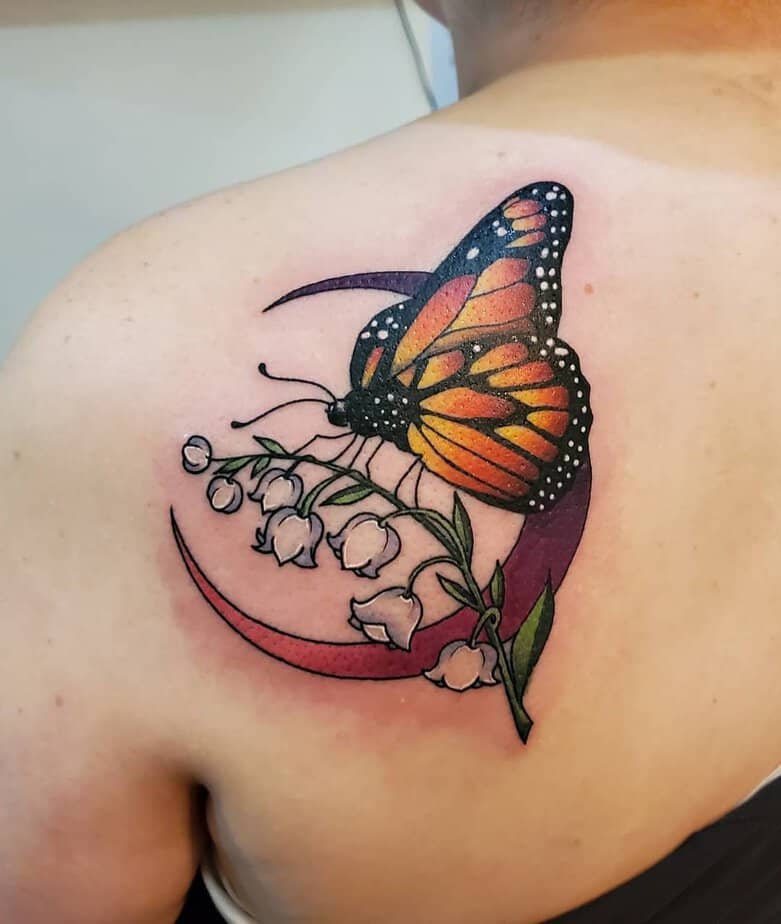 Monarch butterfly and lily of the valley