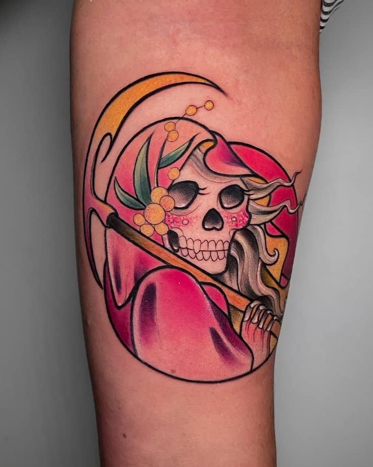 Pink Santa Muerte tattoo