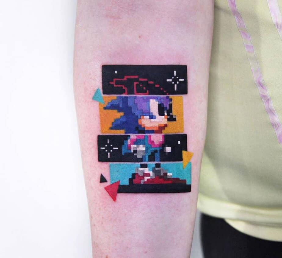 Pixelated Sonic tattoo