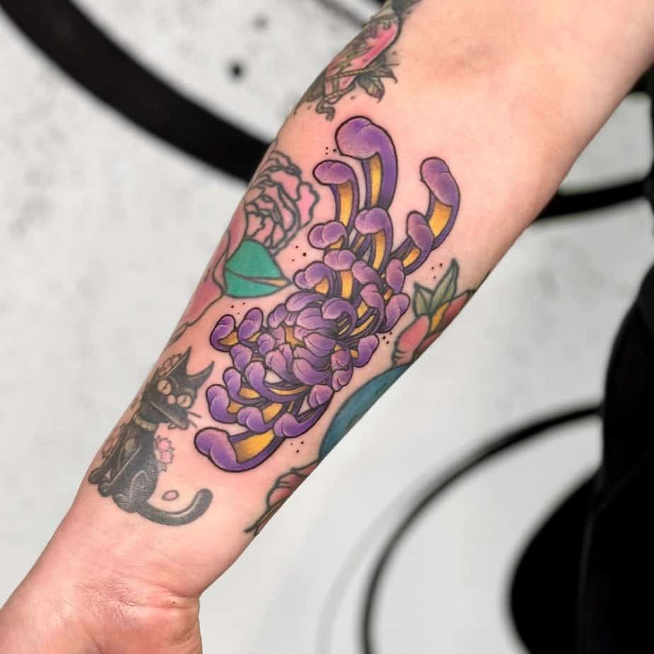 Purple chrysanthemum tattoo