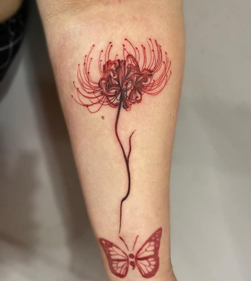 19 Remarkable Red Spider Lily Tattoos To Create A Web Of Beauty