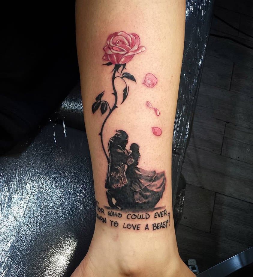 20 Magical Beauty and the Beast Rose Tattoos Honoring True Love