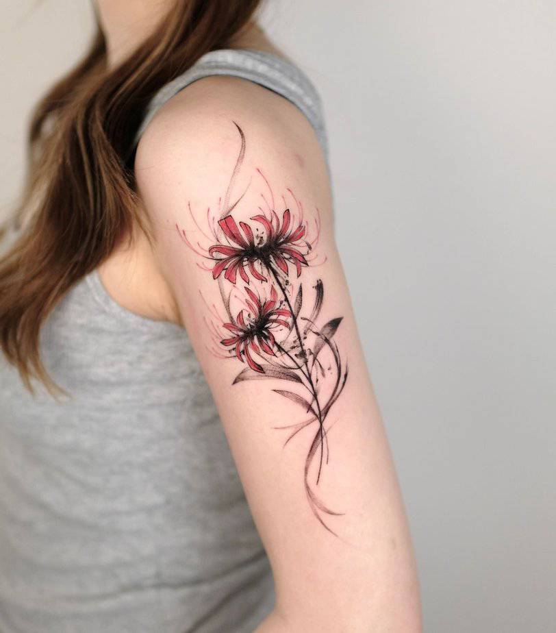 19 Remarkable Red Spider Lily Tattoos To Create A Web Of Beauty