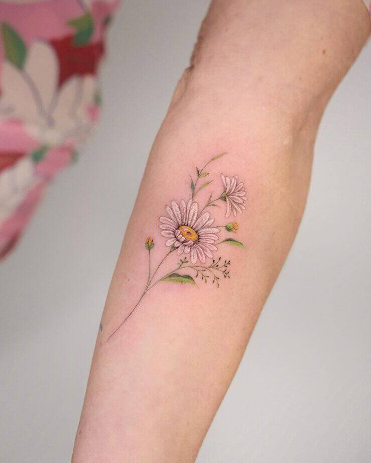 Sweet daisy color tattoo