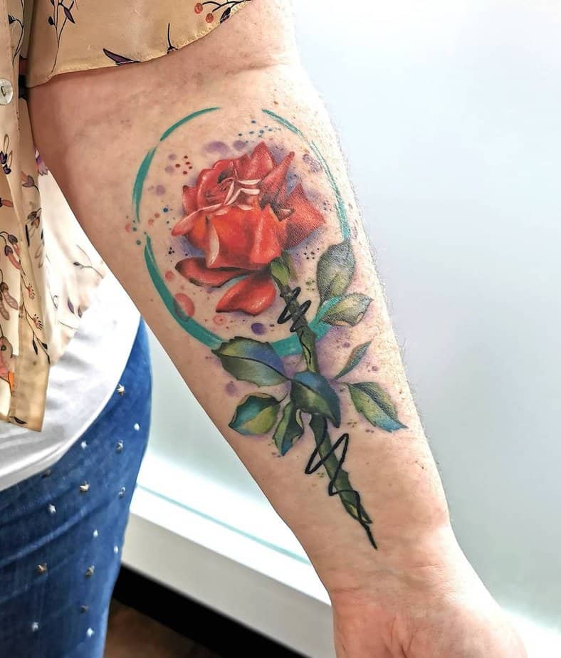 Watercolor rose tattoo