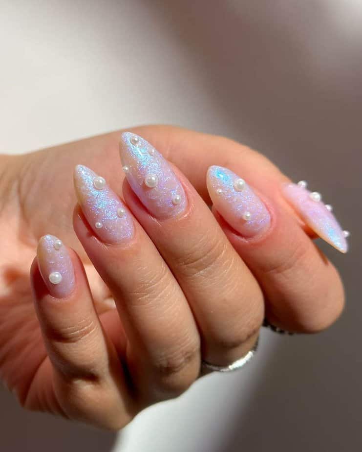 16. Fairy dusted pearl nails