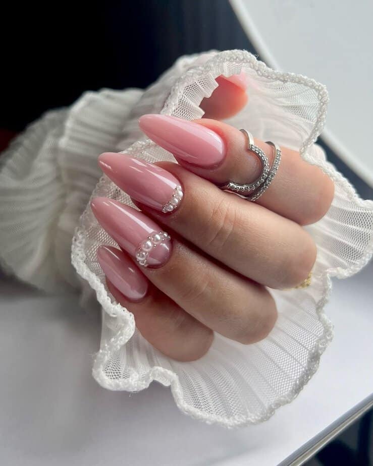 36. Pink satin with pearl accents