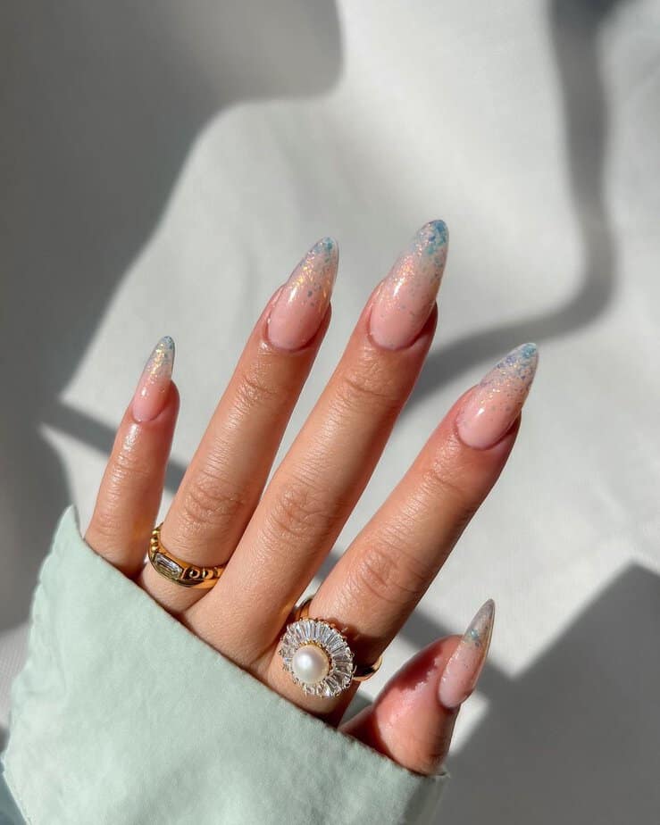 6. Frosted stiletto iridescent nails