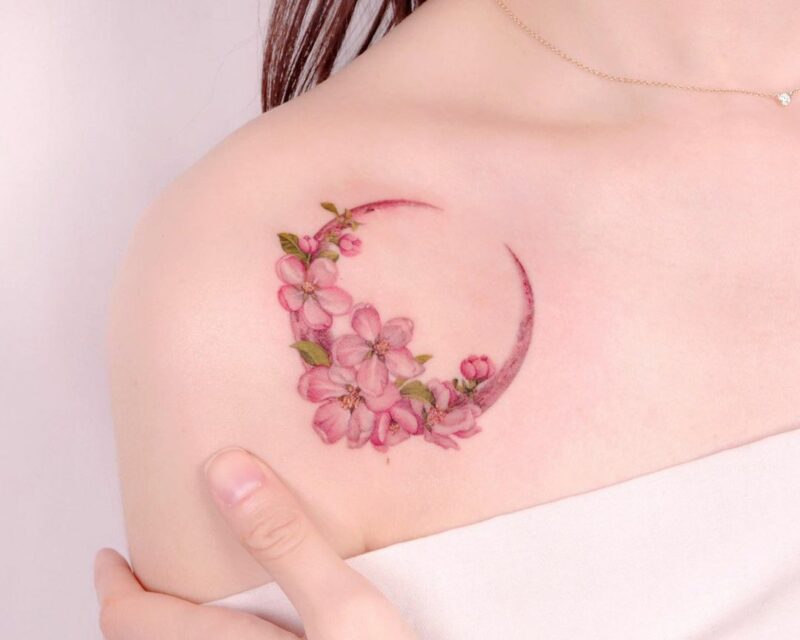 Apple blossoms on a crescent moon