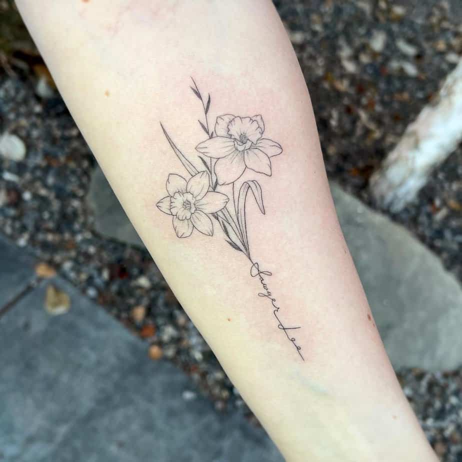 Daffodil tattoo with lettering