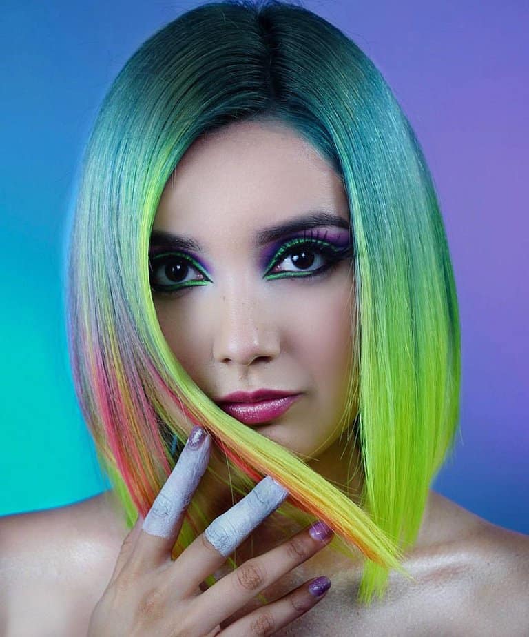 Green hair with rainbow ends