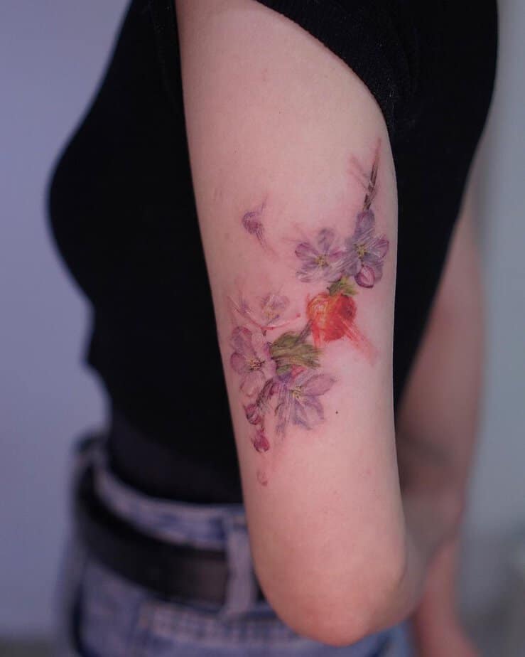 Watercolor apple blossom tattoo