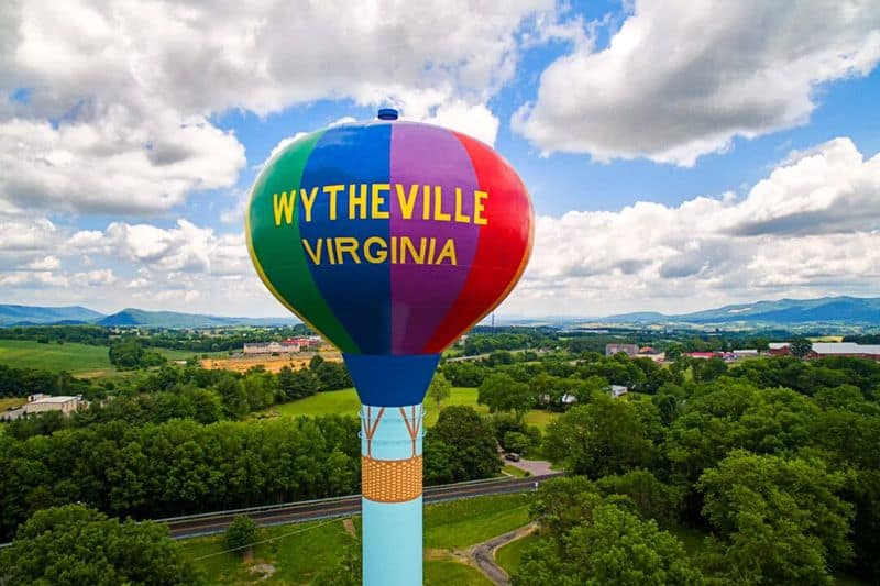10 Must-See Spots in Wacky and Wonderful Wytheville, Virginia Rainbow-Painted Hot Air Balloon Water Tower