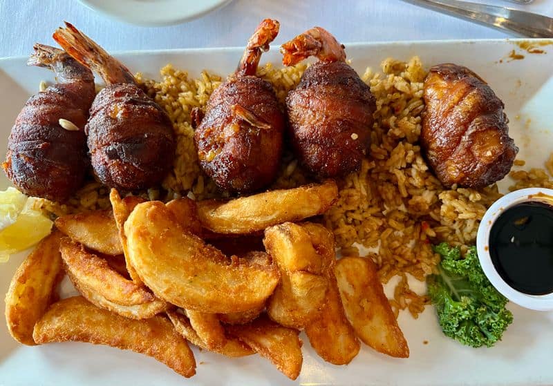 Crab Stuffed Shrimp and Bacon Wrapped Joy