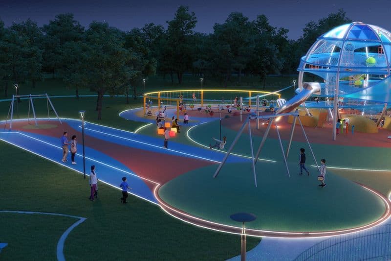 This Glow-in-the-Dark Playground Feels Almost Unreal Giant Slides and the Climbing Sphere