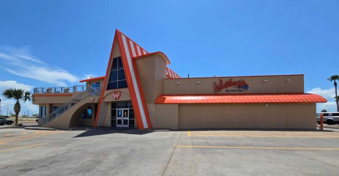 this two story burger spot by the bay in texas has views almost as good as the burgers